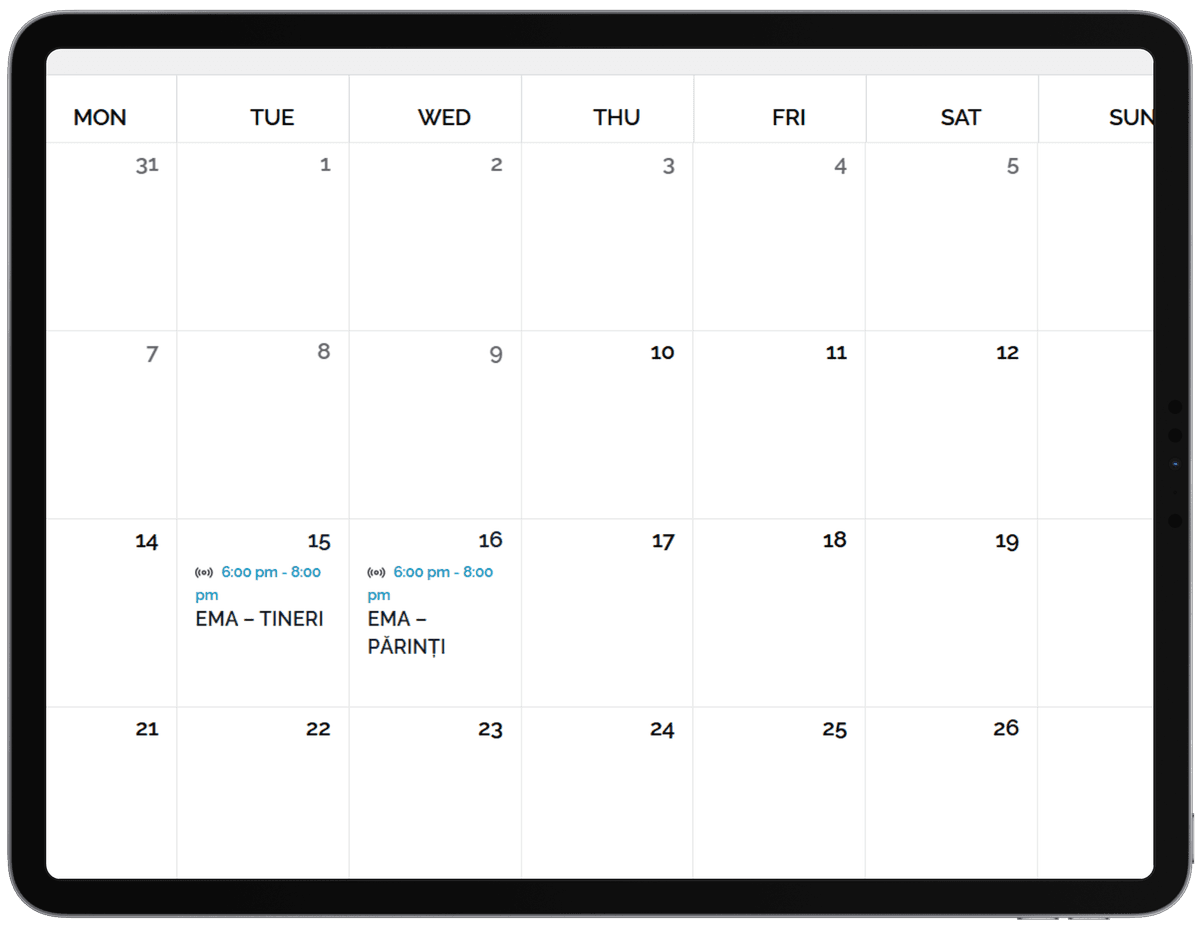 Ședințe de consiliere vocațională lunare – calendar, sesiuni EMA