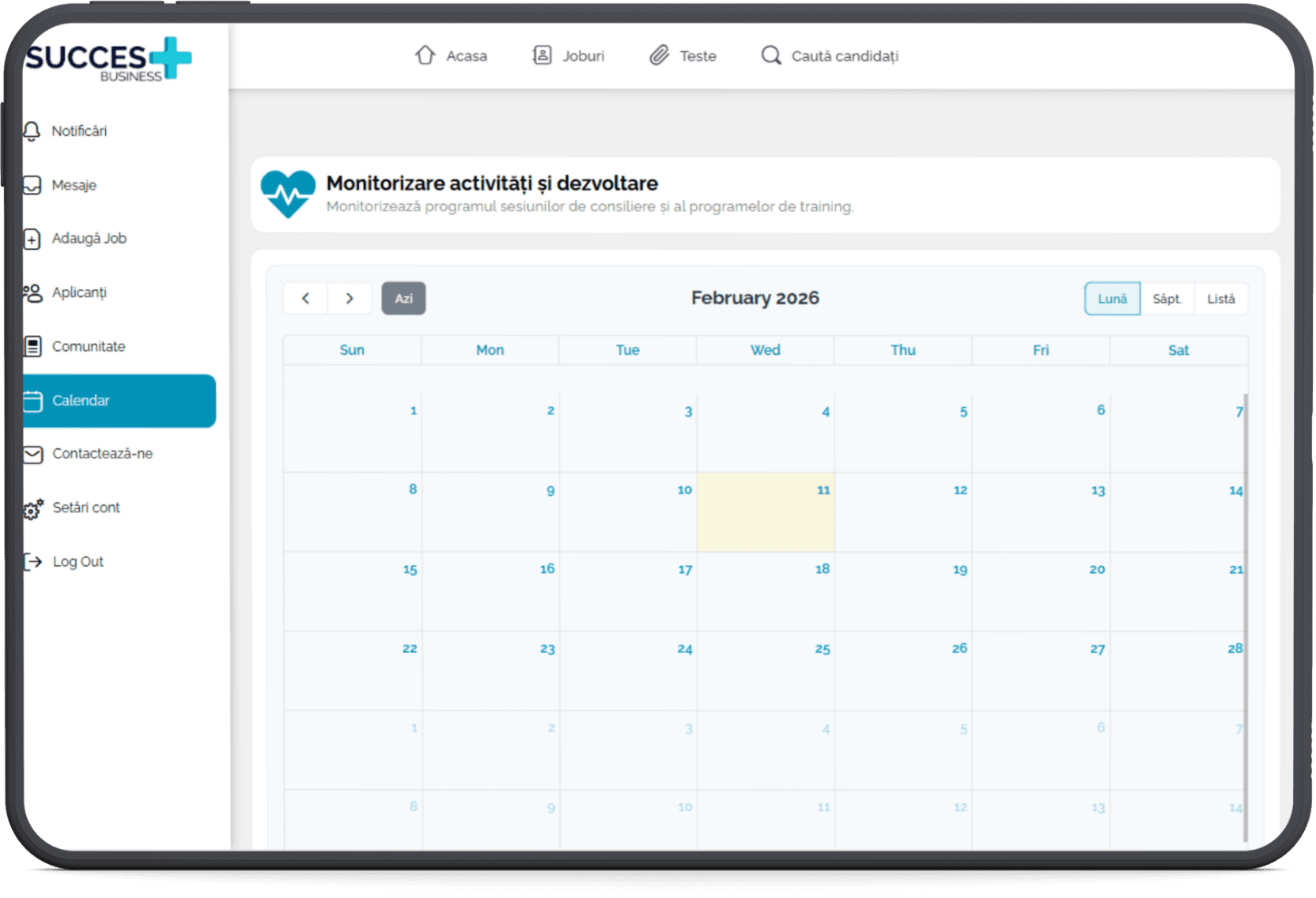 Succes Plus Business – monitorizare activități și dezvoltare, calendar