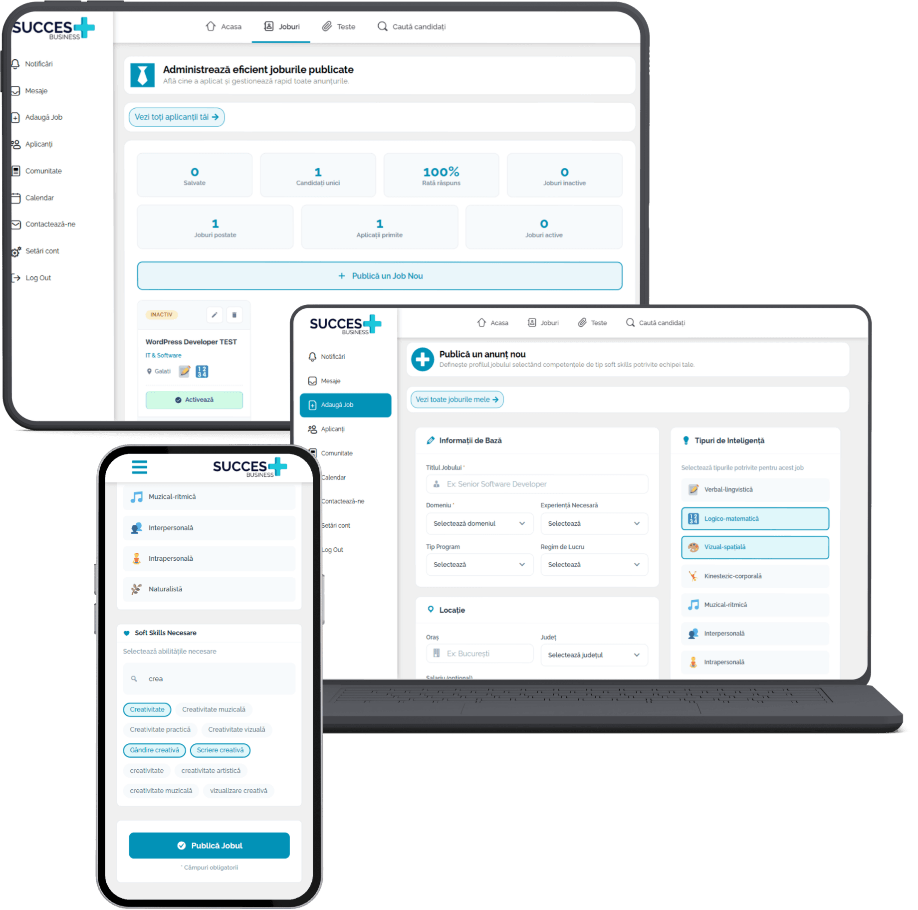 Succes Plus – publicare joburi, administrare anunțuri, soft skills și tipuri de inteligență